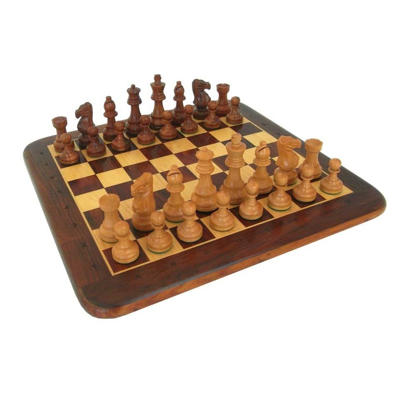 CLASSIC SET: Wooden Weighted Feltered Chess Men with Rosewood/Maple Chessboard