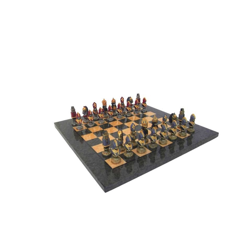 MONCADA II: Metal Chess Men Set + Briar Erable Wood Gameboard