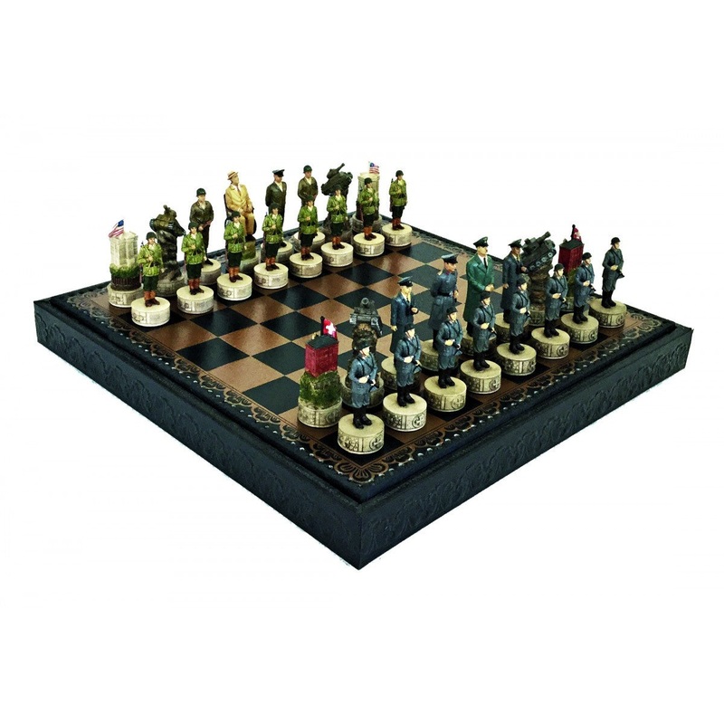 WWII: Germany vs USA Chess Set with Leatherette Chessboard/Box