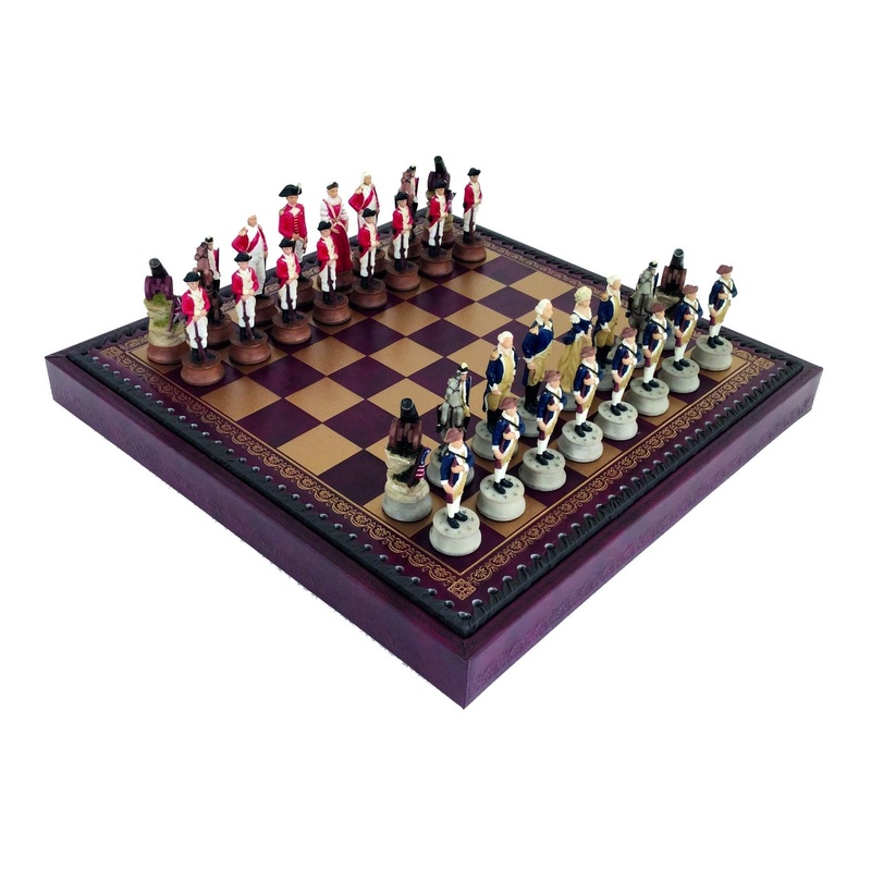 AMERICAN INDEPENDENCE WAR: Chess Set with Leatherette Chessboard + Box