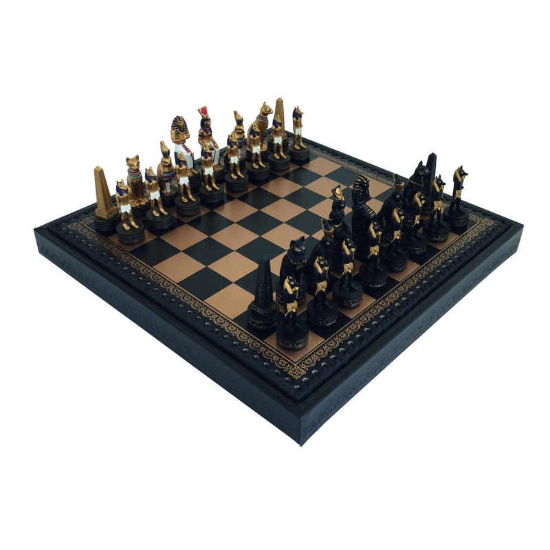 ANCIENT EGYPT: Chess Set with Beautiful Black Leatherette Chessboard + Box