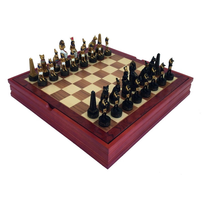 ANCIENT EGYPT: Chess Set with Beautiful Wooden Chessboard + BOX