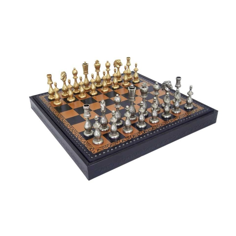 Arabic Style Metal Chess Set with Leatherette ChessBoard + CHECKER SET