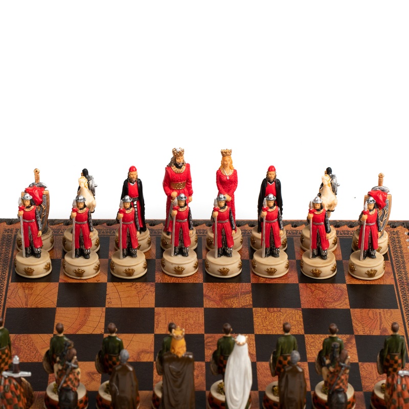 Unique Handpainted Chess Set with Leatherlike Chess Board+Box