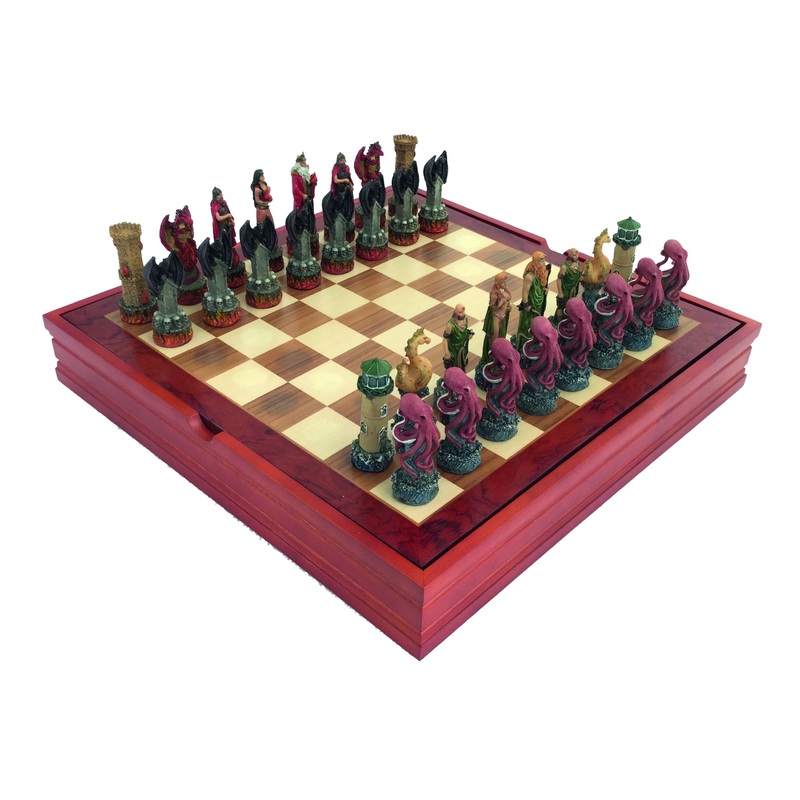 WATER vs FIRE: Handpainted Chess with Quality Wooden Chessboard & Box