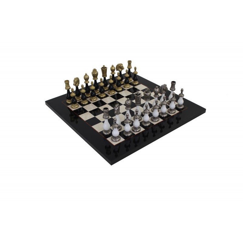 Arabesque Style Wood & Metal Chess Pieces with Briar Erable Wooden Chessboard