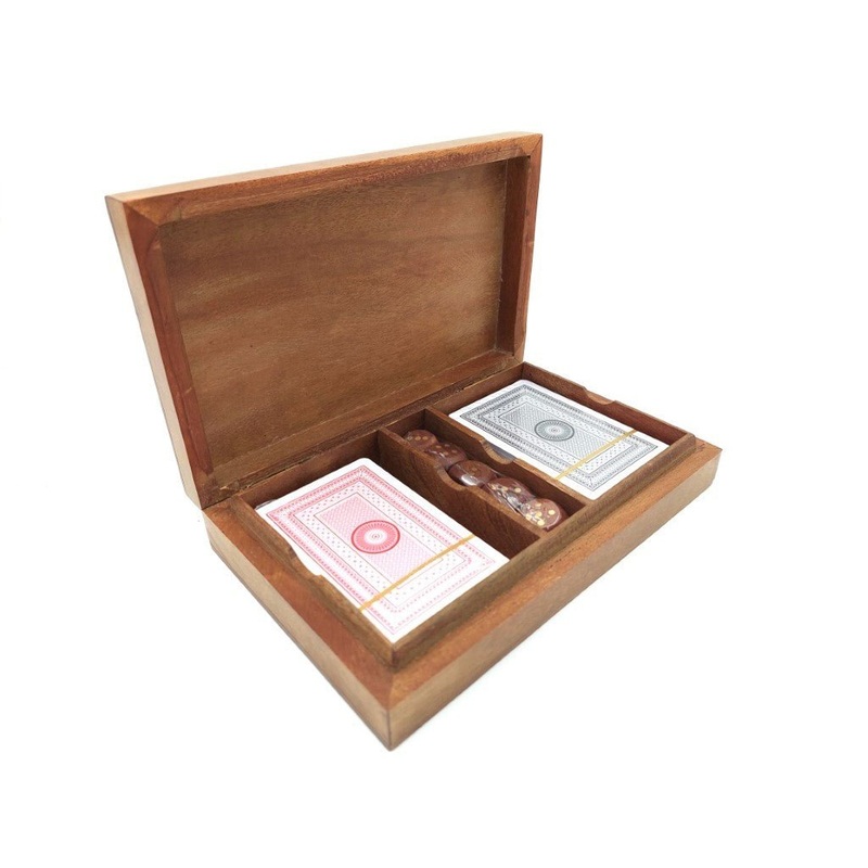 2 decks of cards and dice in wooden box WB114B