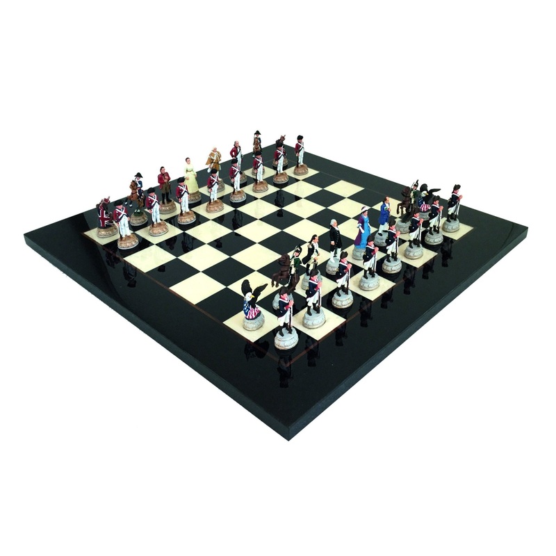 AMERICAN REVOLUTION: Handpainted Chess Set with Briar Erable Wood Chessboard