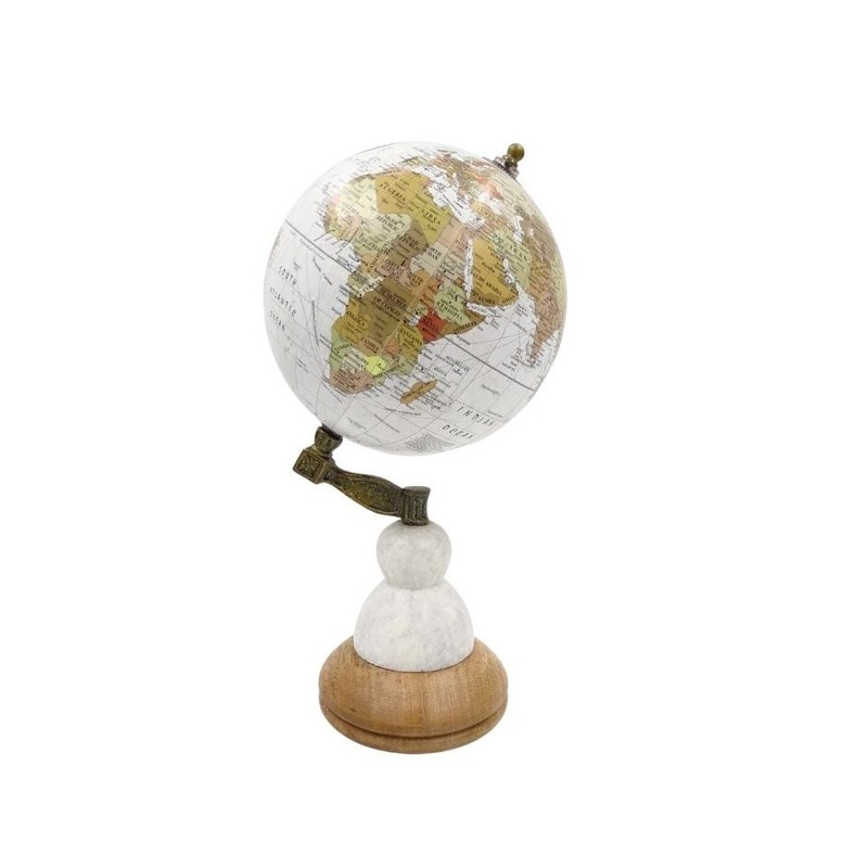 Voyager decorative globe on marble and wood base - GLB-108