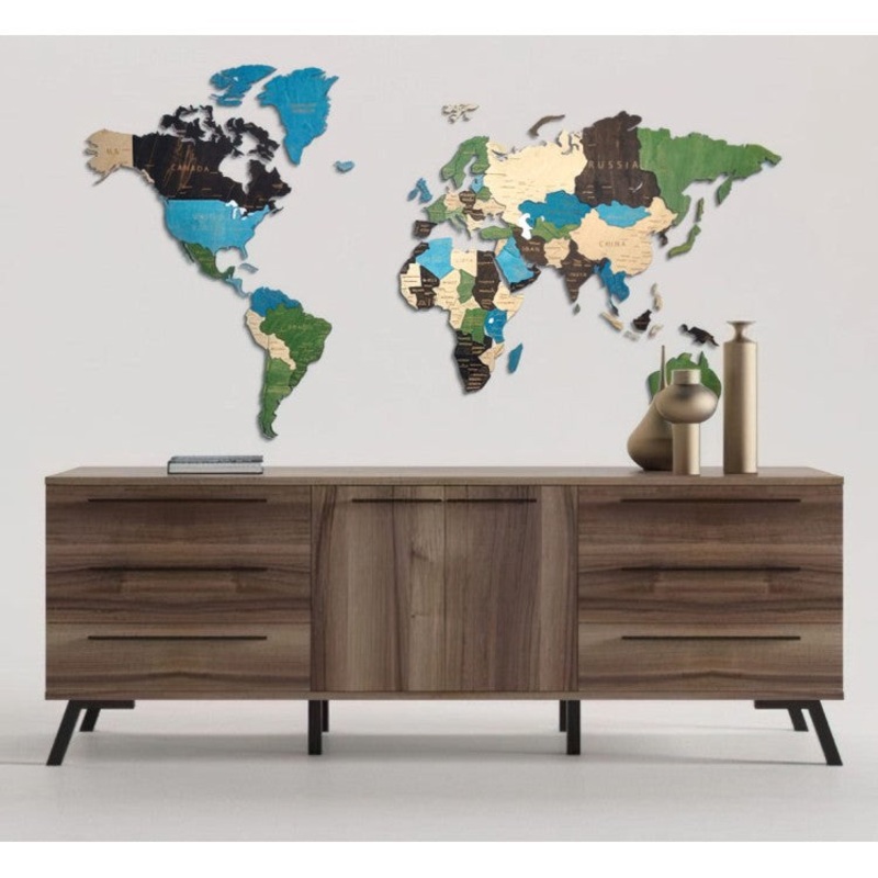 Wall Decoration: Wooden Map Multilevel Multicolor L (60105 m)