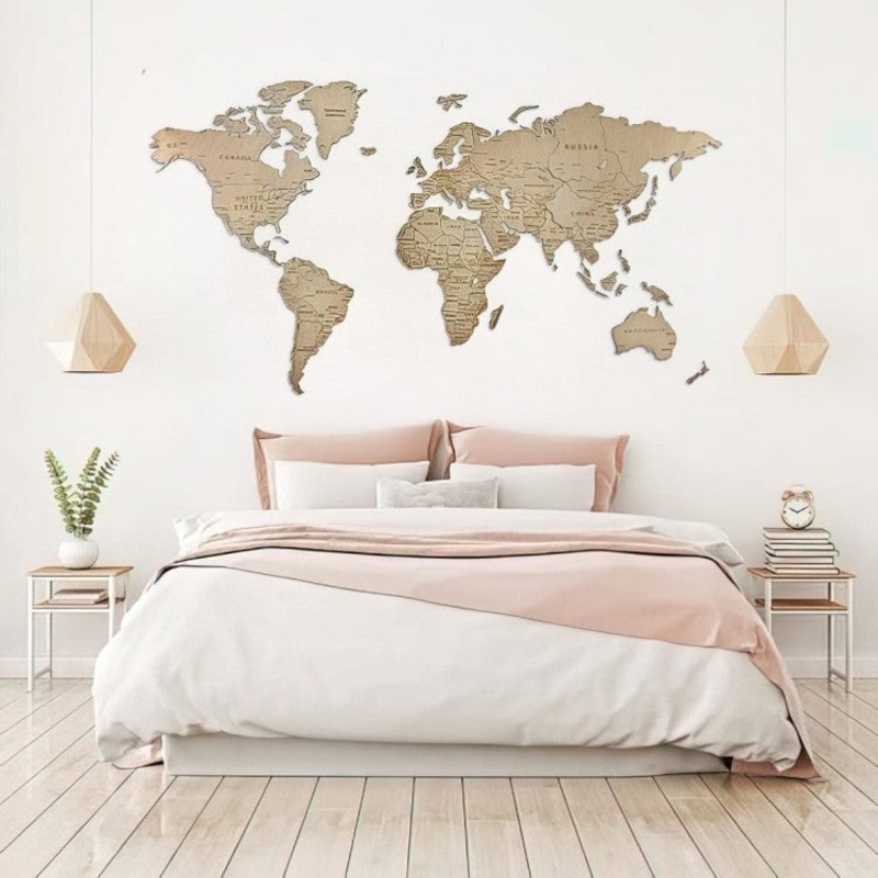 Wall Decoration: Wooden Map Multilevel Natural L (60105 m)