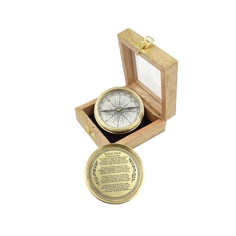 Brass compass in a wooden box - C-57A